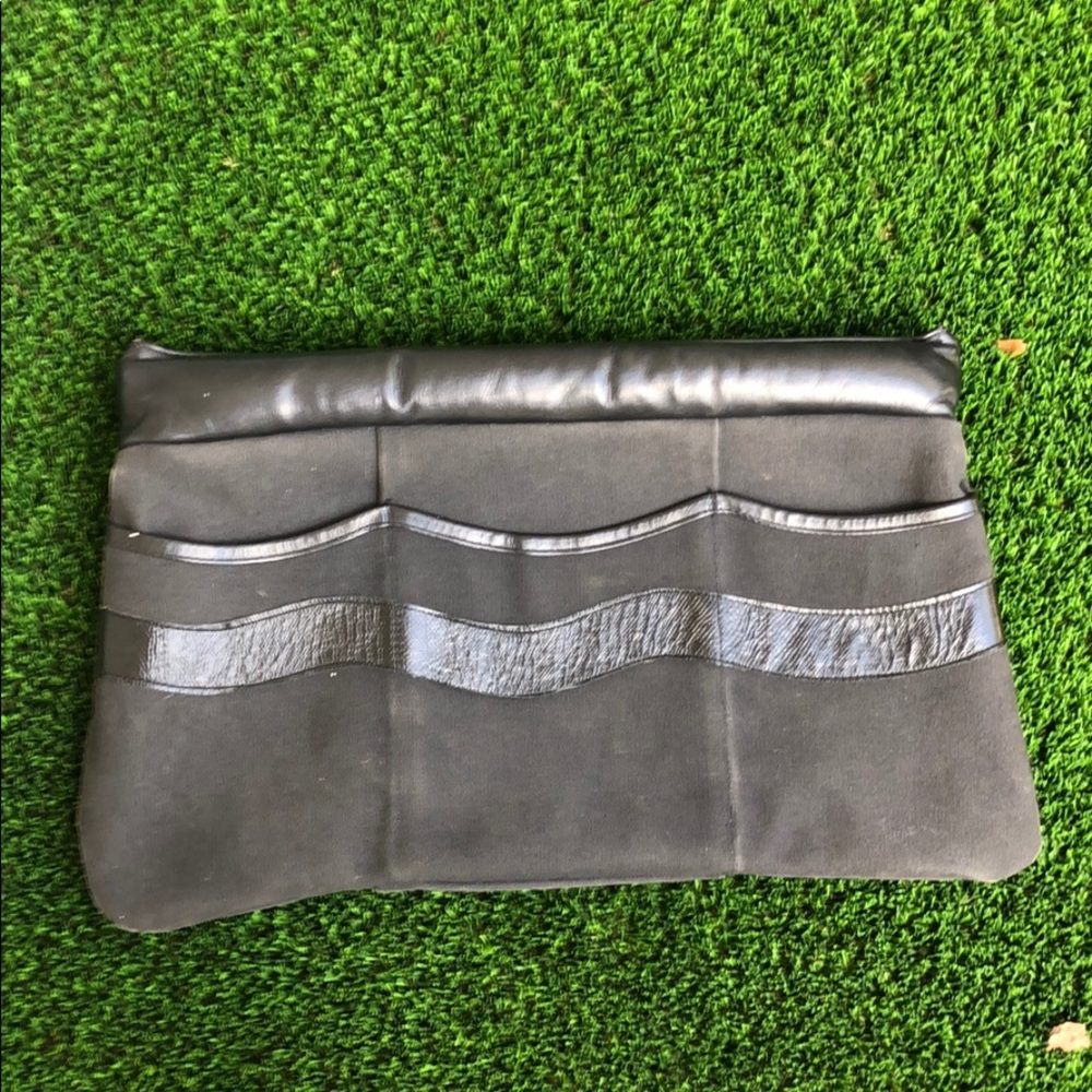 Vintage Timmy Woods black canvas & leather clutch
